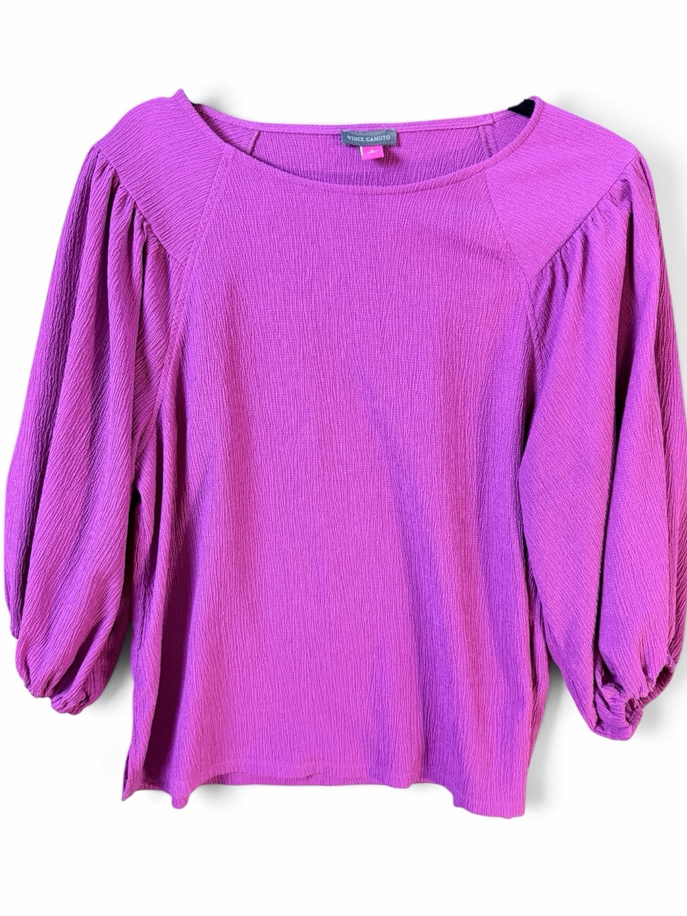 Vince Camuto Magenta Textured Puff-Sleeve Tunic